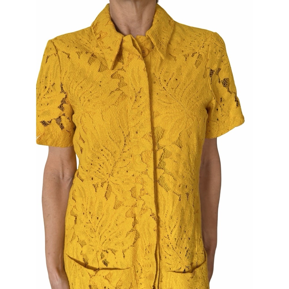Ted Baker Rille Lace Shirt Dress Short Sleeve Button Down Yellow Mini Women's M - Picture 10 of 16